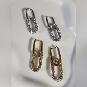 Stainless Steel Iced Paperclip Hoop Earrings
